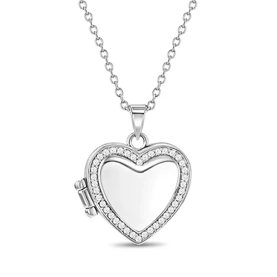 Heart Kids Locket Necklace with Clear Zirconias