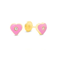 Pink Heart CZ Stud Earrings