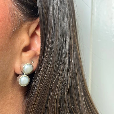 Double Pearl Silver Stud Earrings
