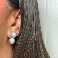 Double Pearl Silver Stud Earrings