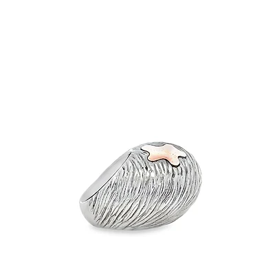 Silver Dome Ring with Rose Gold Plated Flower
