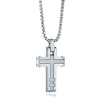 Middle Brushed Cross Steel Necklace