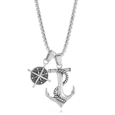 North Star and Anchor Steel Necklace