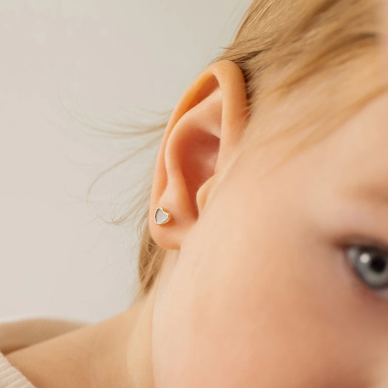 Kids Mother Pearl Heart Stud Earrings