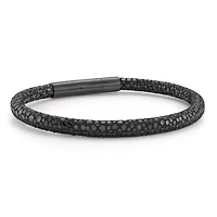 Black Printed Leather Steel Bracelet