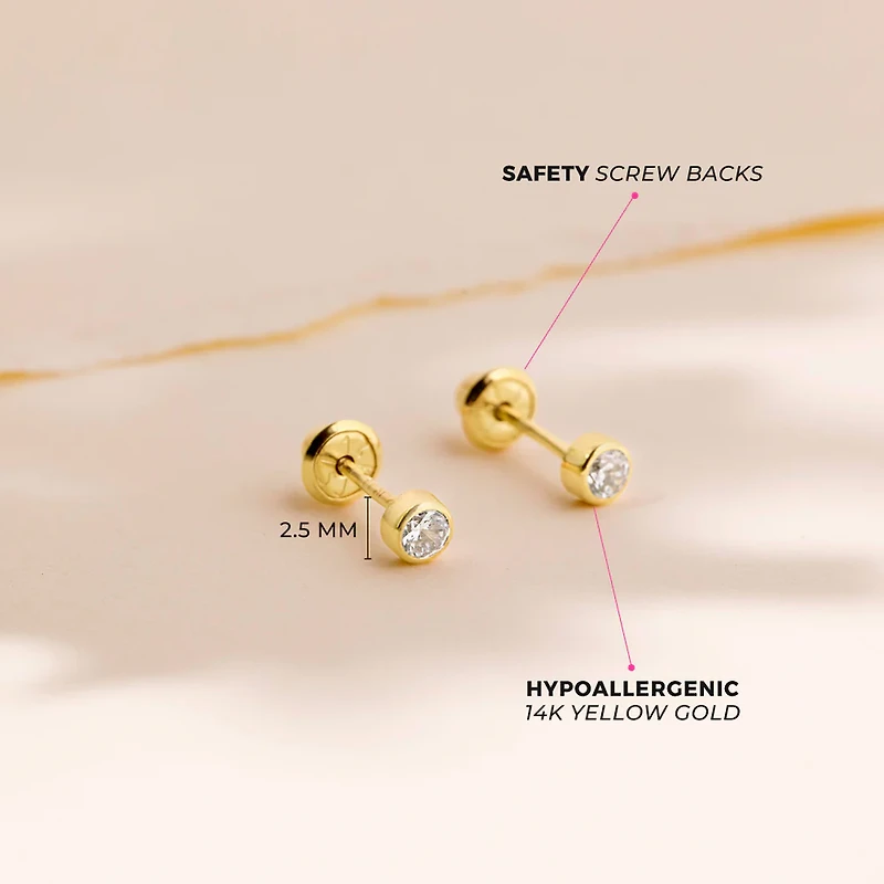 2.5MM Bezel Set Diamond Kids Earrings