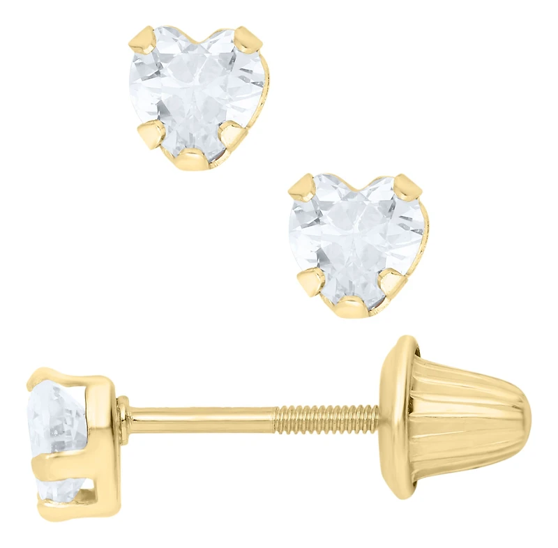 Heart Zirconia 14K Gold Stud Earrings