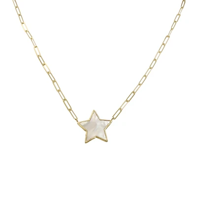 Mother Pearl Star Paperclip Necklace