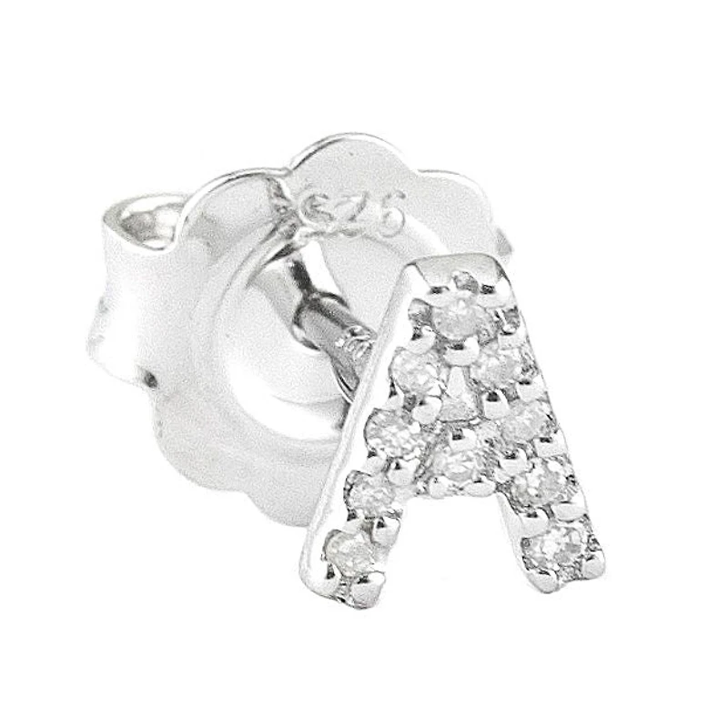 Diamond Initial Silver Stud Earrings