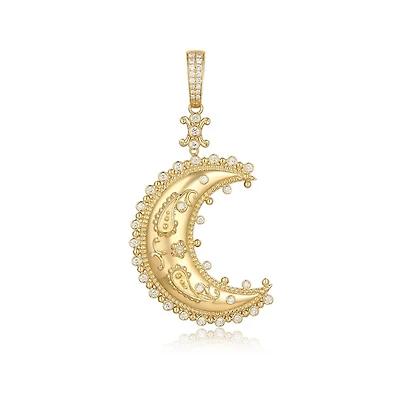 Paisley Crescent Diamond Moon Pendant 47MM
