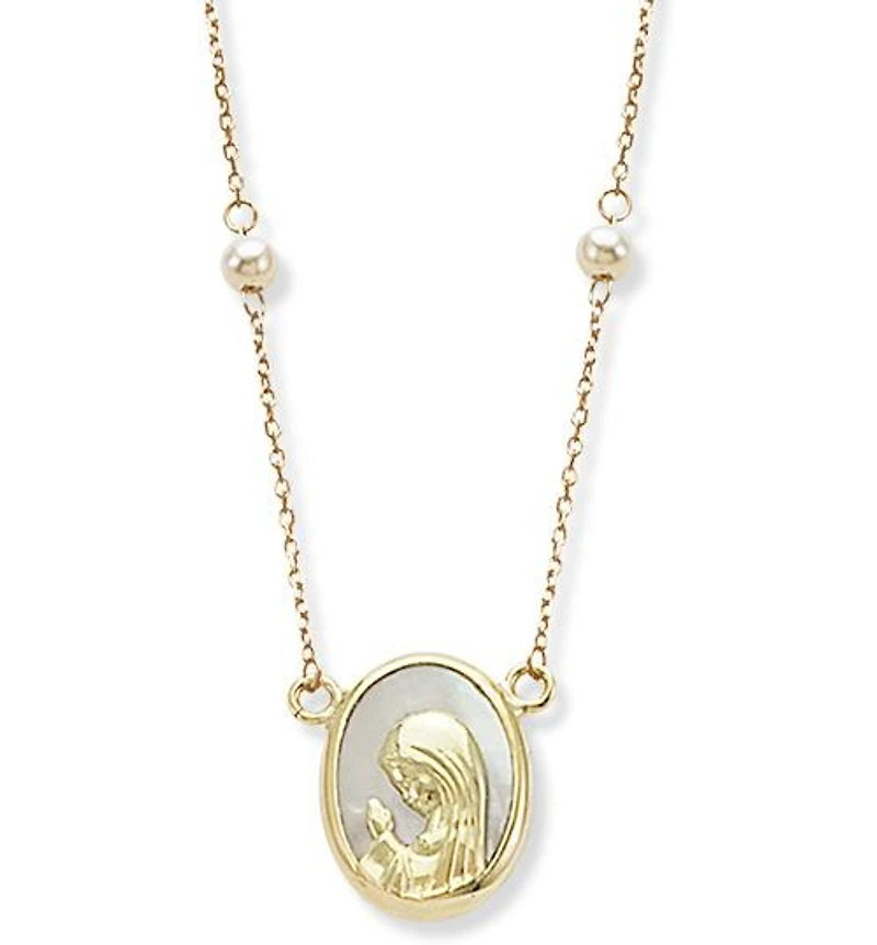 Virgen Nina Oval Mother Pearl and Pearls Necklace