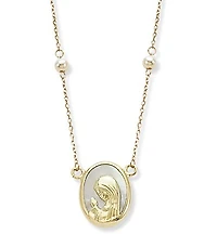 Virgen Nina Oval Mother Pearl and Pearls Necklace