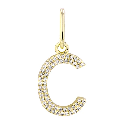 C Initial Double Diamond Line Pendant