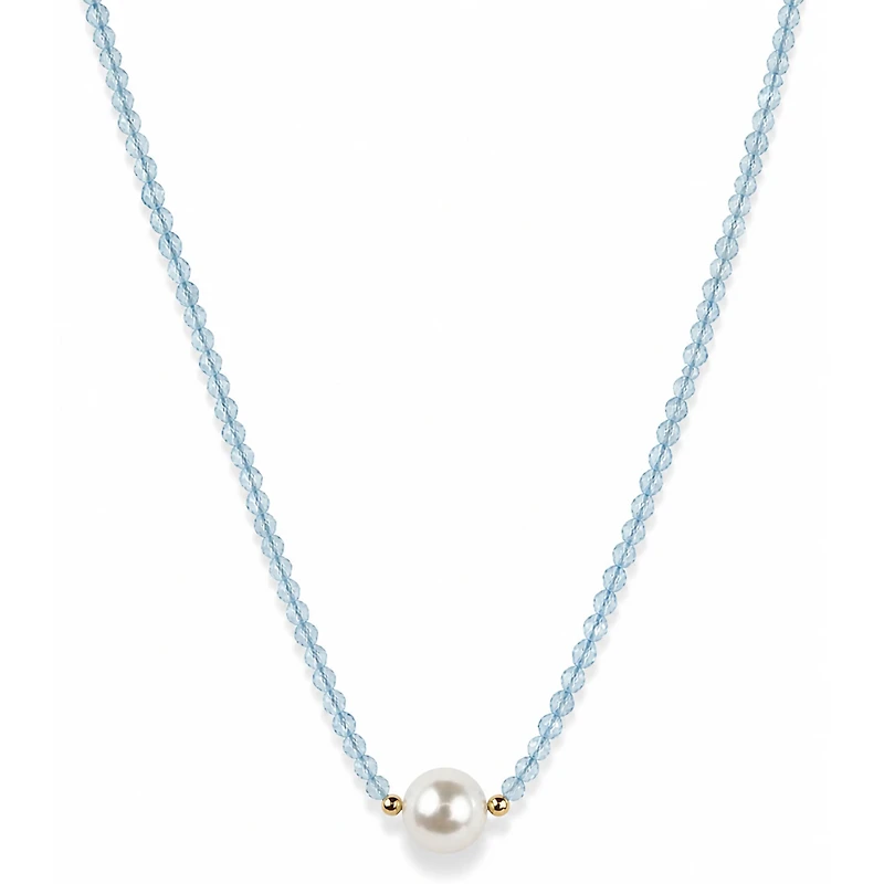 Blue Topaz Natural Gemstones and Pearl Necklace