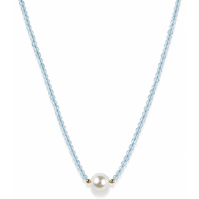 Blue Topaz Natural Gemstones and Pearl Necklace