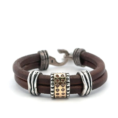 Two Tone Brown Double Leather Bracelet