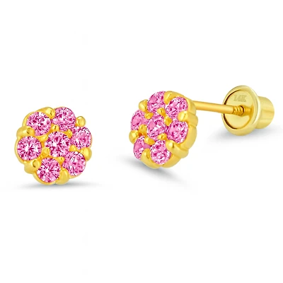 Pink Zirconia Flower Stud Earrings - Mini