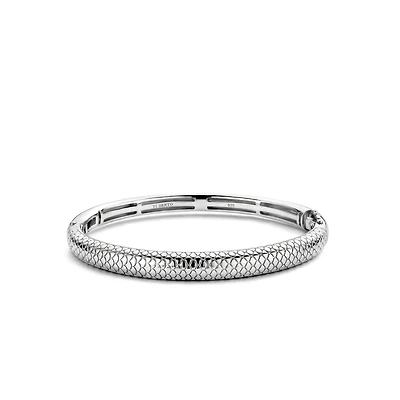 Snake Print Wide Silver Bangle Bracelet