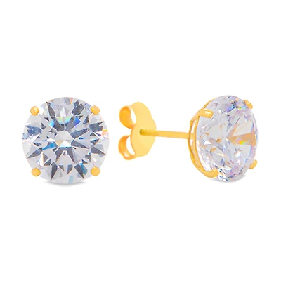 6MM Clear Zirconia Yellow Gold Stud Earrings
