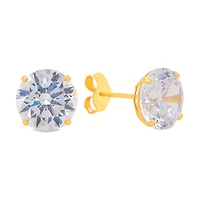 6MM Clear Zirconia Yellow Gold Stud Earrings