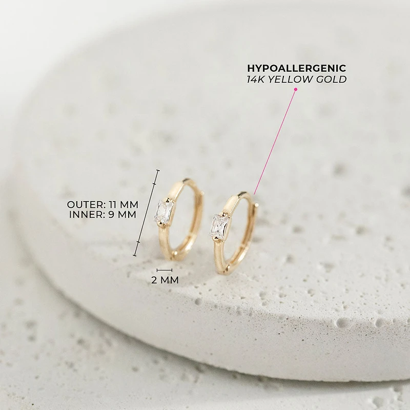 Kids Clear Baguette Hoop Earrings