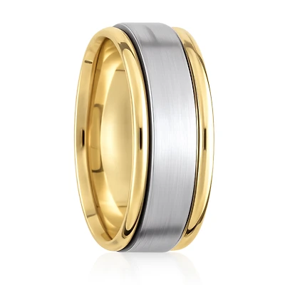 8MM Yellow and White Gold Brushed Center Wedding Ring