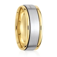 8MM Yellow and White Gold Brushed Center Wedding Ring