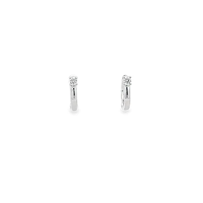 White Gold Huggie Earrings with Round Diamond