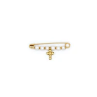 Pearl and Gold Cross Baby Pin