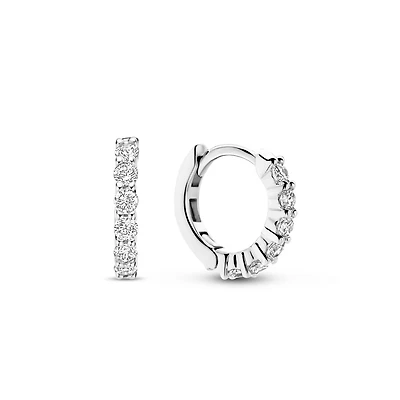 Thick 12MM Silver Sparkle Huggie Earrings