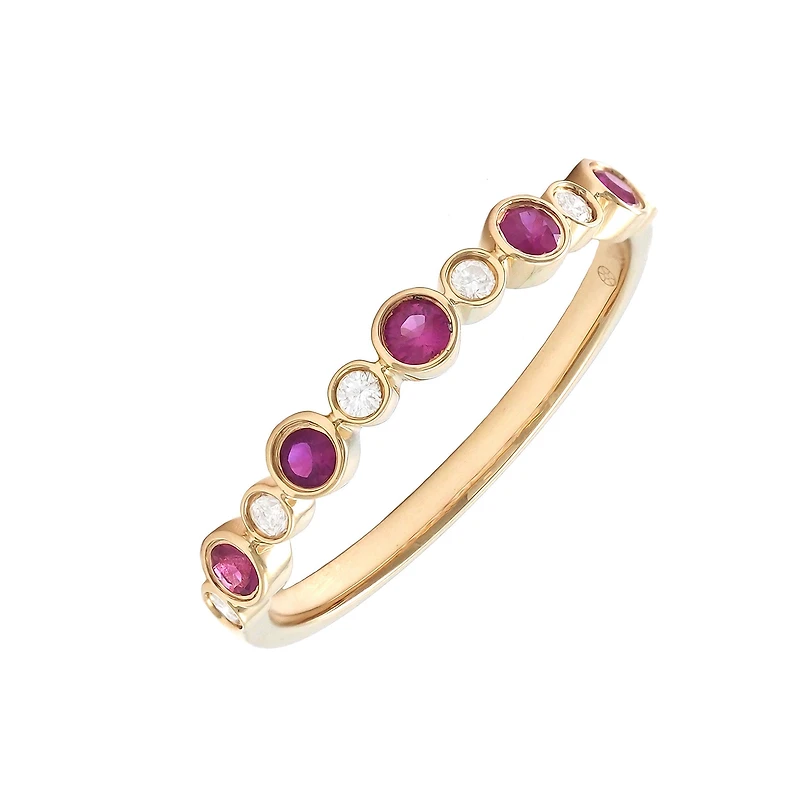 Bezel Set Diamonds and Rubies Ring 14KY