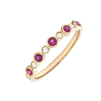 Bezel Set Diamonds and Rubies Ring 14KY