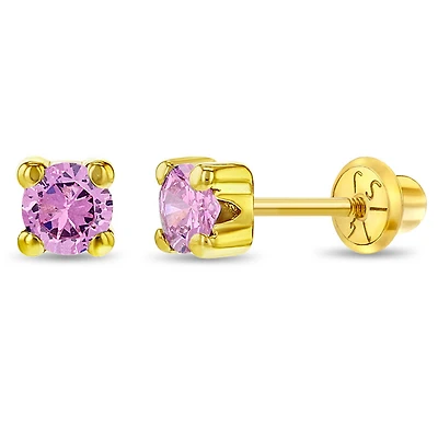 4MM Pink Zirconia Kids Stud Earrings