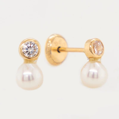 3MM Zirconia and Pearl Stud Earrings