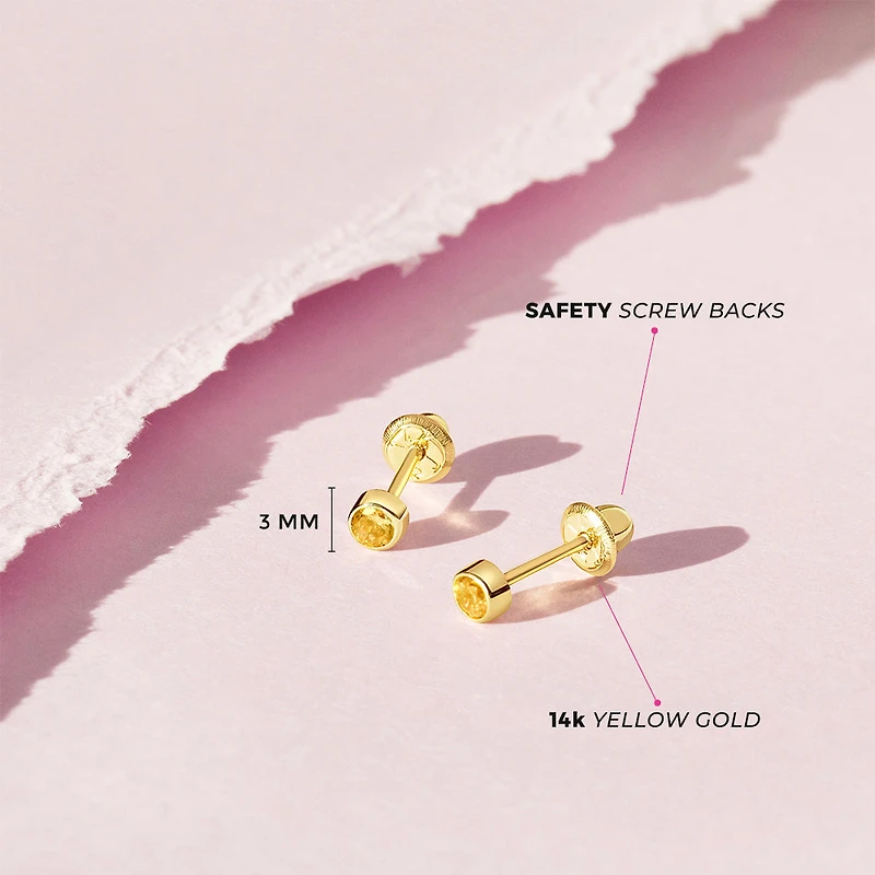 Kids Birthstone 3MM Zirconia Stud Earrings - November
