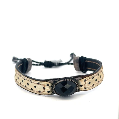 Leather Adjustable Bracelet with Onyx Stone