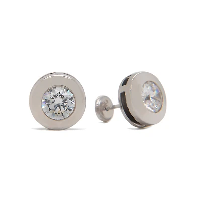 Wide Bezel Set Zirconia 4MM Stud Earrings 14KW