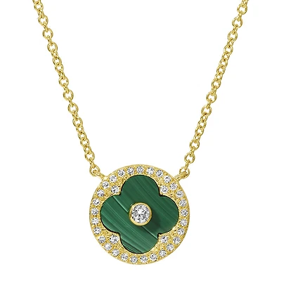 Clover Malachite and Diamond Necklace