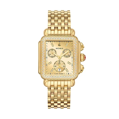 Deco Diamond High Shine Yellow Gold 35MM Chrono Watch