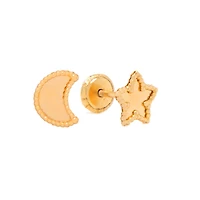 Mismatch Moon and Star with Beaded Border Stud Earrings