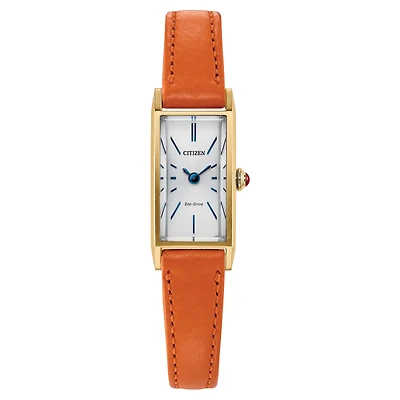 Citizen Fio Gold Watch with Orange Leather Strap