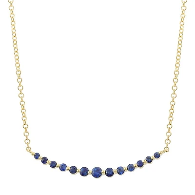 Gradient Smile Bar Blue Sapphires Necklace