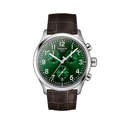 Chrono L 42mm Green Dial and Brown Leather Strap