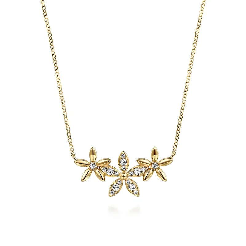 Three Diamond Flowers Necklace