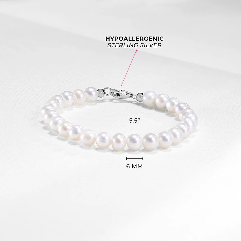 Cultured Pearl Kids Silver Bracelet 5.5''
