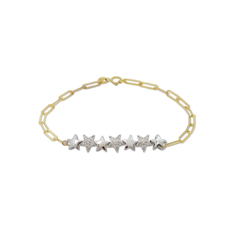 White and Yellow Gold Stars Diamonds Bracelet