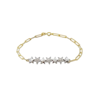 White and Yellow Gold Stars Diamonds Bracelet