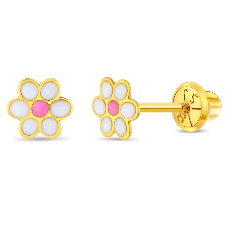 18K Gold Enamel Flower Kids Earrings
