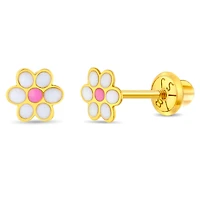 18K Gold Enamel Flower Kids Earrings