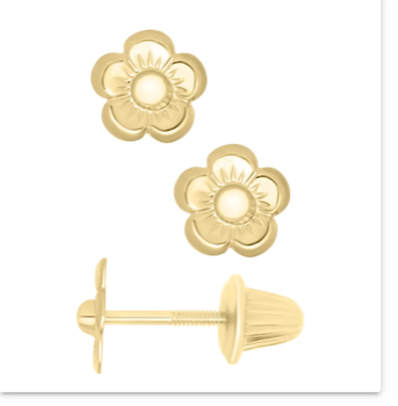14K Yellow Gold Flower Stud Earrings